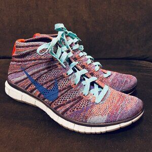 Super Clean Nike Flyknit Chukka Boot Crimson Purple Navy Turquoise 8.5 US 40 EUR